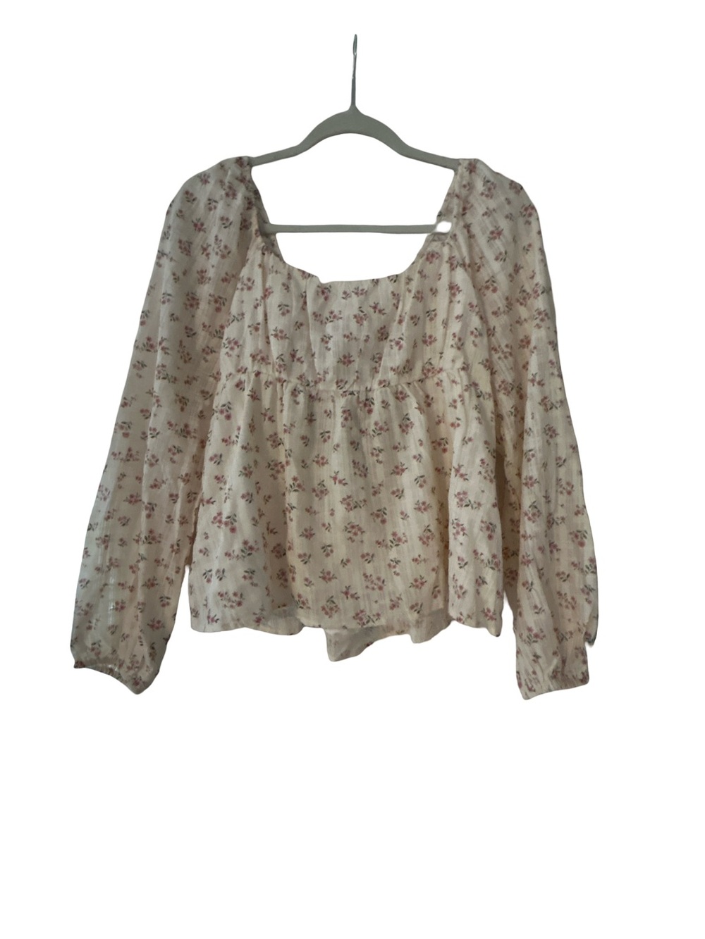 Francesca’s Cream Floral Open Back Tie Bow Top Long Sleeve Size M Romantic